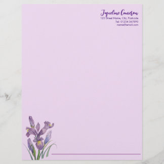 Papel Timbrado Ilustração Botânica de Íris Roxa em Aquarela