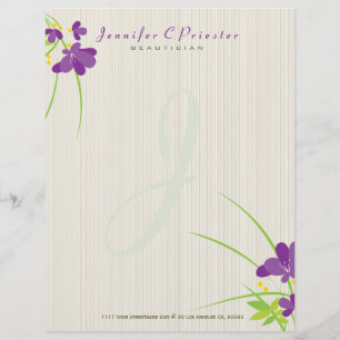 Papel Timbrado Ilustração de bege roxo e flor verde