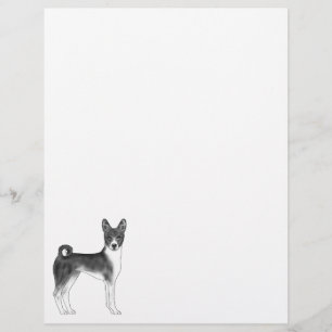 Papel Timbrado Ilustração De Cachorro Bassenji Em Preto E Branco