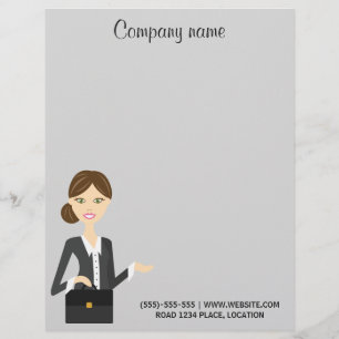 Papel Timbrado Ilustração de Mulher Empresarial de Brunette Cut