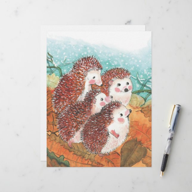 Papel Timbrado Ilustração de Quatro Jovens Hedgehogs (Frente/Verso In Situ)
