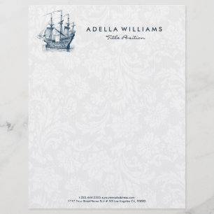 Papel Timbrado ilustração do barco à vela azul marinho