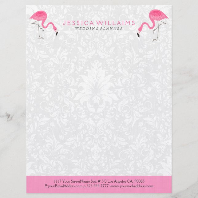 Papel Timbrado Ilustração Flamingo Cor-de-Rosa Quente (Frente)