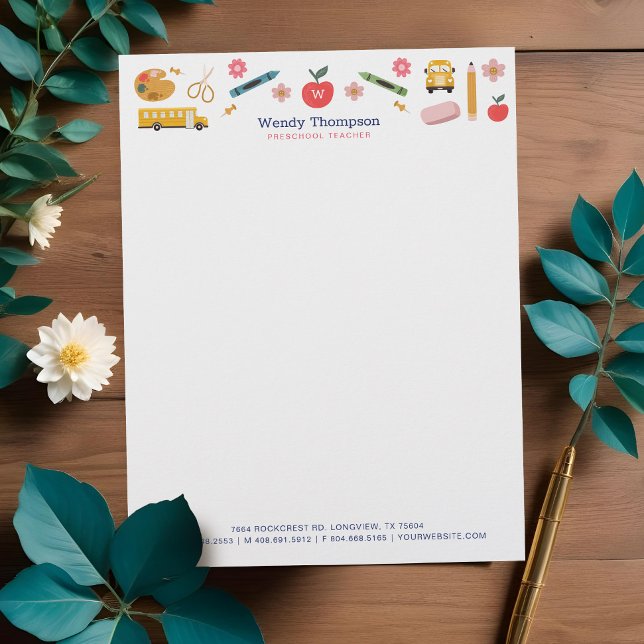 Papel Timbrado Ilustrações de Ícones de Suprimentos Escolares de  (Teacher & Tutor School Supplies Icon Illustrations Letterhead)