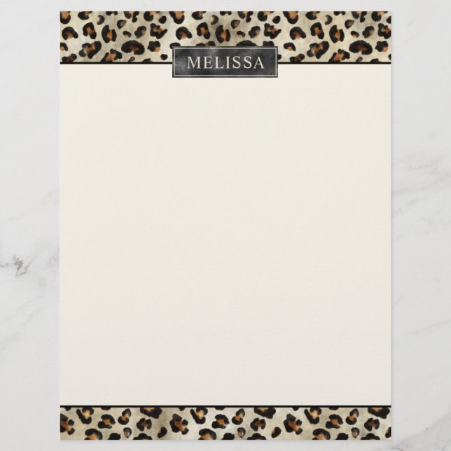 Papel Timbrado Impressão Animal Leopardo Com Folha Falsa Preta E  (Frente)