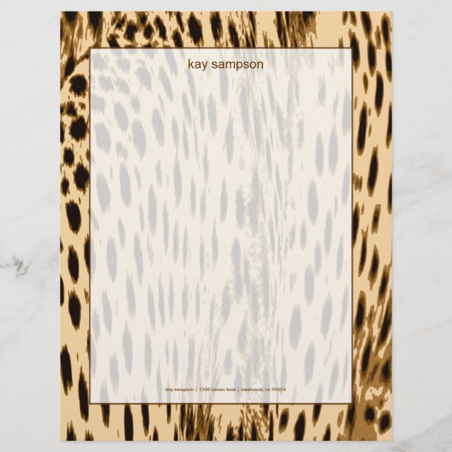 Papel Timbrado impressão de Cheetah, fundo de blush (Frente)
