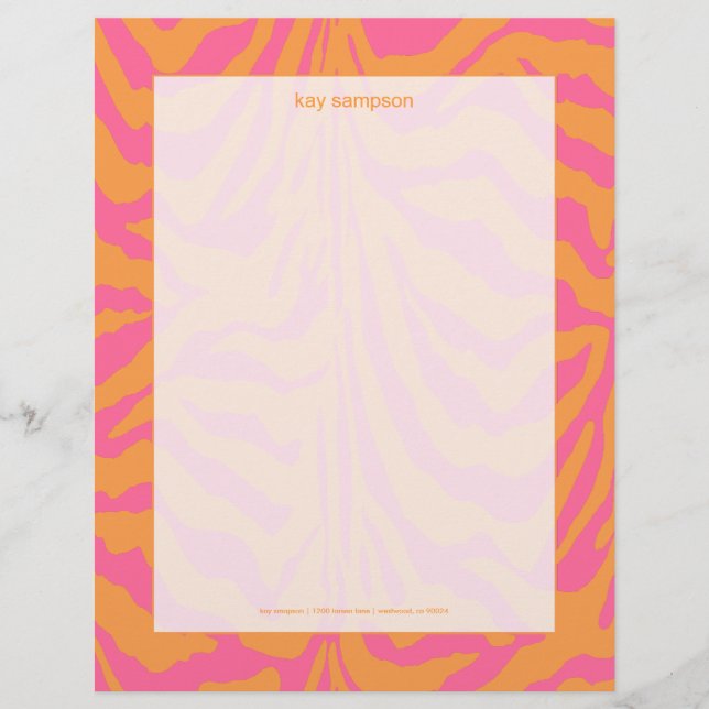 Papel Timbrado Impressão de zebra, cores retrô (Frente)