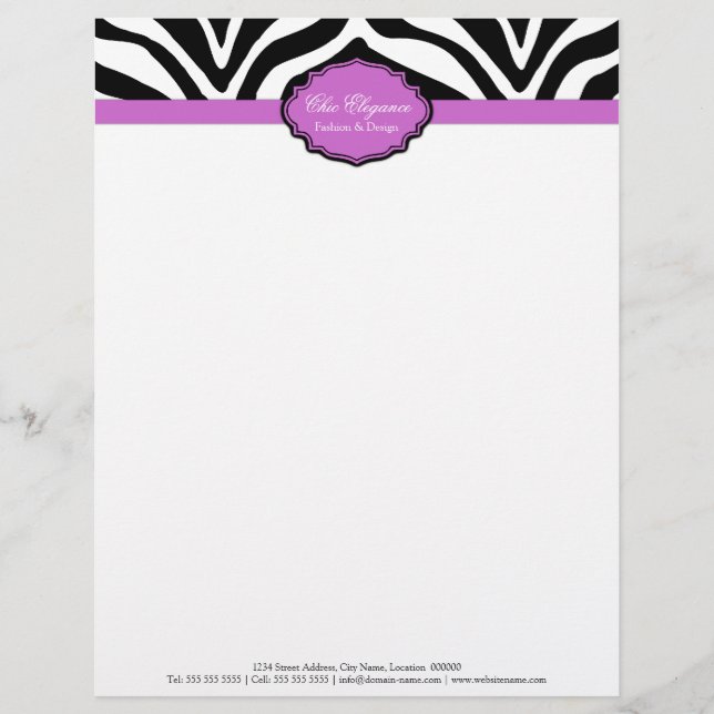 Papel Timbrado Impressão de Zebra Elegante (Frente)