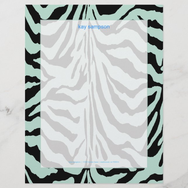 Papel Timbrado Impressão zebra, cores retrógradas azul-bebê + pre (Frente)