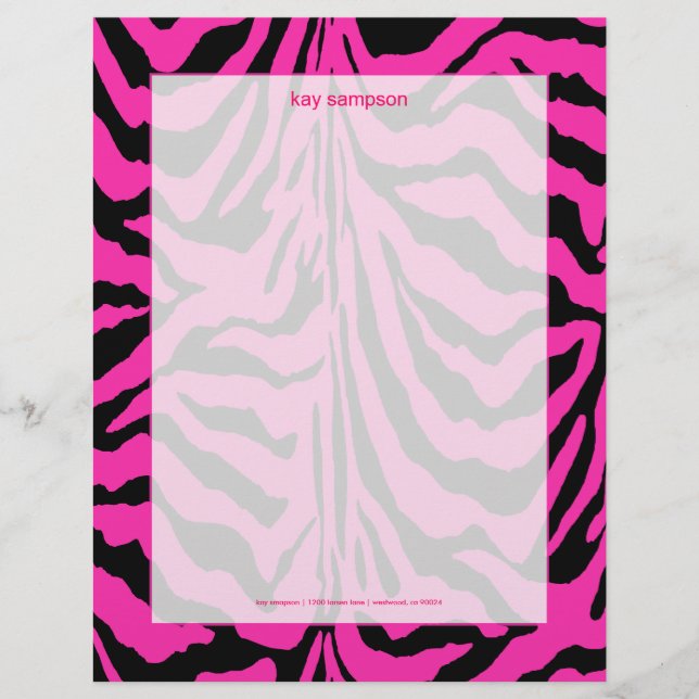 Papel Timbrado Impressão zebra, cores retrógradas fuschia + preto (Frente)