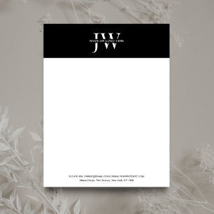 Papel Timbrado Iniciais minimalistas Monogramas Black & White Com