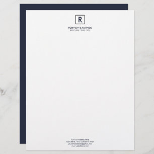 Papel Timbrado Inicial minimalista em quadro quadrado em azul esc