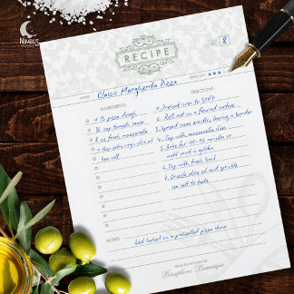Papel Timbrado Inserto de encadernação de receita de damasco vint