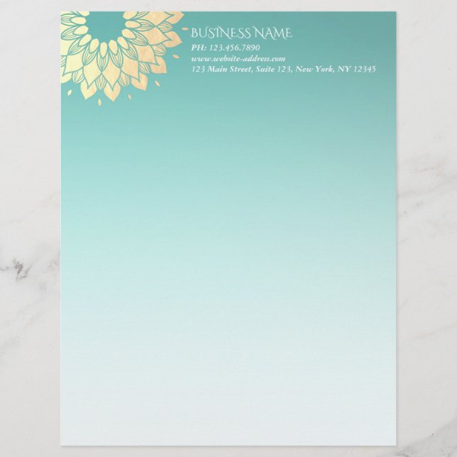Papel Timbrado Instrutor de Meditação Yoga Dourado Flores Mandala (Frente)