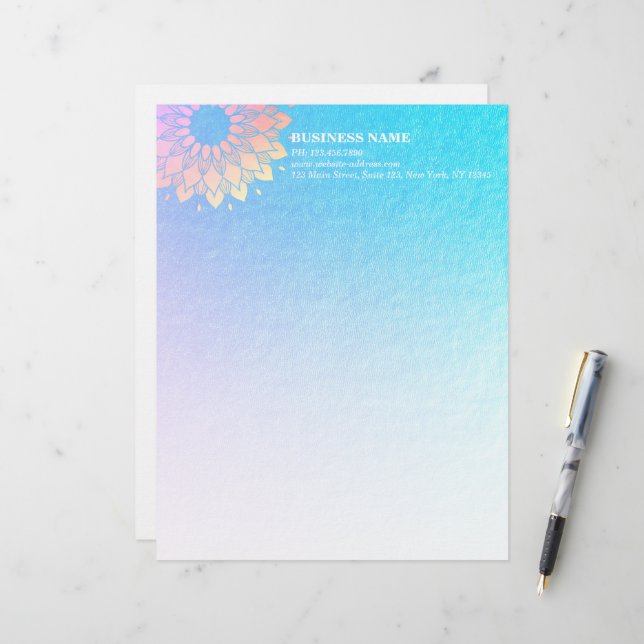 Papel Timbrado Instrutor de Meditação Yoga Rosa Gold Foil Mandala (Frente/Verso In Situ)