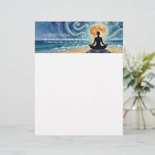 Papel Timbrado Ioga Meditação Céu Noturno Estrelado Lua Praia Oce