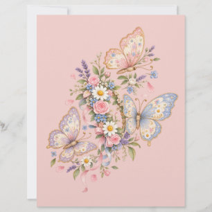 Papel Timbrado Jardim de Aniversário Borboleta Pastel 