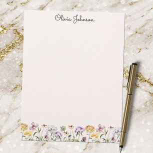 Papel Timbrado Jardim de Flores Silvestres em Aquarela Monogramad