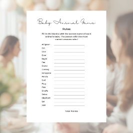 Papel Timbrado Jogo de Bebês Animais para Chá de Bebê com Respost