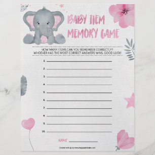 Papel Timbrado Jogo de Memória de Item Bebê [Elefante Bebê [Rosa]