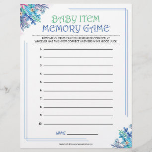 Papel Timbrado Jogo de Memória de Item Bebê [Floral Azul]