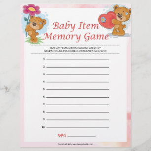 Papel Timbrado Jogo de Memória de Item Bebê [Ursos de Teddy]