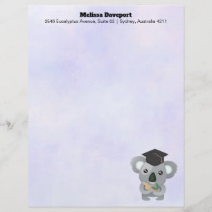 Papel Timbrado Koala bonito em um boné de formatura