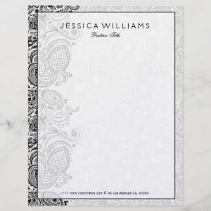 Papel Timbrado Lace de Paisley Floral Branco e Preto Elegante