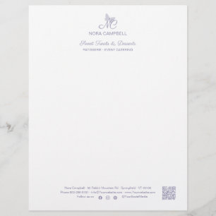 Papel Timbrado Lavanda de Mídia Social de Código QR Monograma Ele