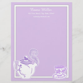 Papel Timbrado Lavanda do bule & do Teacup & cabeçalho feito sob