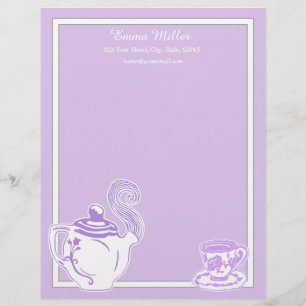 Papel Timbrado Lavanda do bule & do Teacup & cabeçalho feito sob