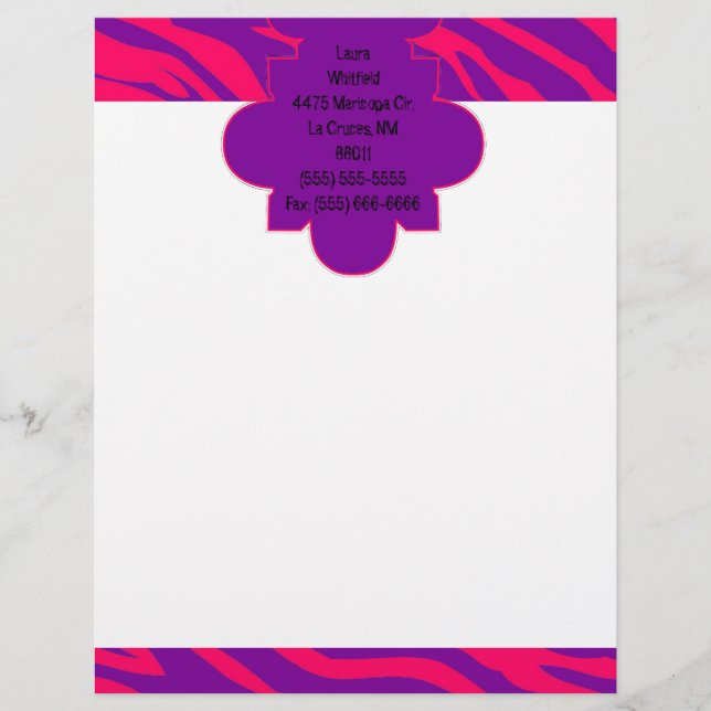 Papel Timbrado Leitura Letícia para Impressão de Zebra Púrpura a  (Frente)