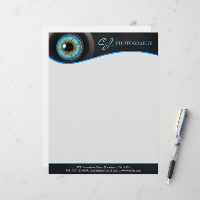 Papel Timbrado Lente Letterhead Da Câmera Azul De Fotografia (Frente/Verso In Situ)