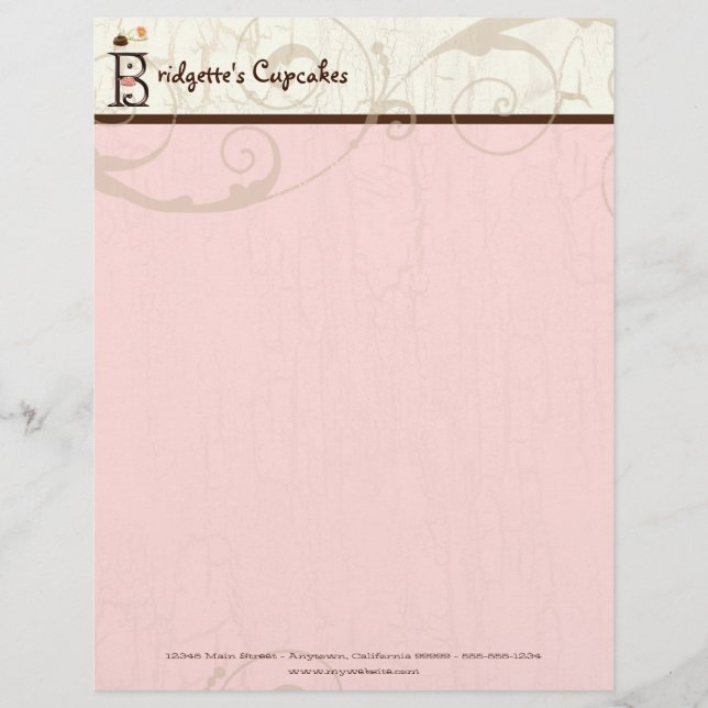 Papel Timbrado Letra B Cupcake Business Letterhead (Frente)