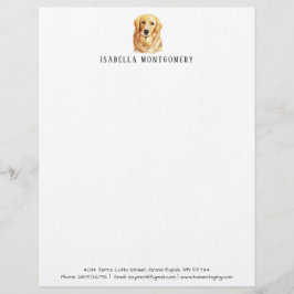 Papel Timbrado Letra do Retriever de Ouro de Aquarela