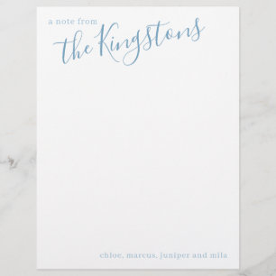 Papel Timbrado Letra do Script do Nome da Família Azul Dusty