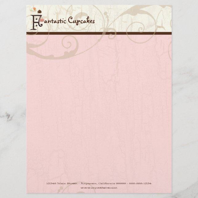 Papel Timbrado Letra F Cupcake Business Letterhead (Frente)