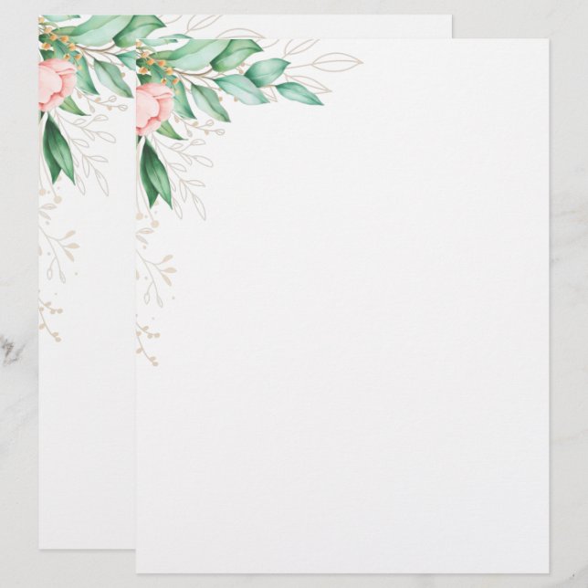 Papel Timbrado Letra Floral Moderna Elegante (Frente/Verso)