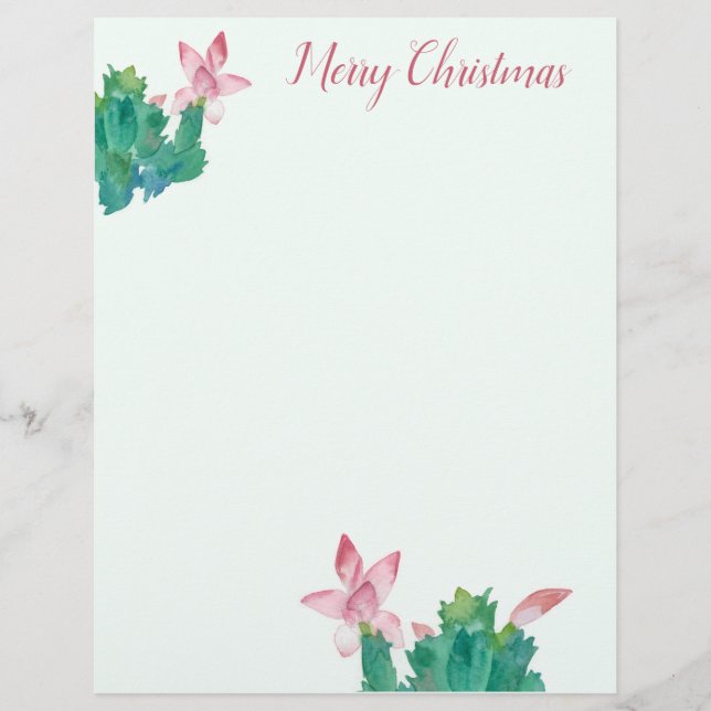 Papel Timbrado Letra Natal Cactus Plant Holiday Escrevendo (Frente)