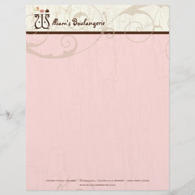 Papel Timbrado Letra W Cupcake Business Letterhead (Frente)