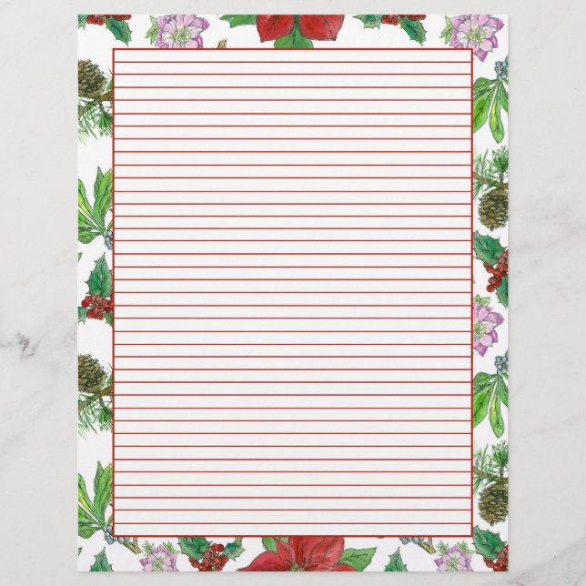 Papel Timbrado Letras de Férias de Poinsettia de Natal, Lindas (Frente)