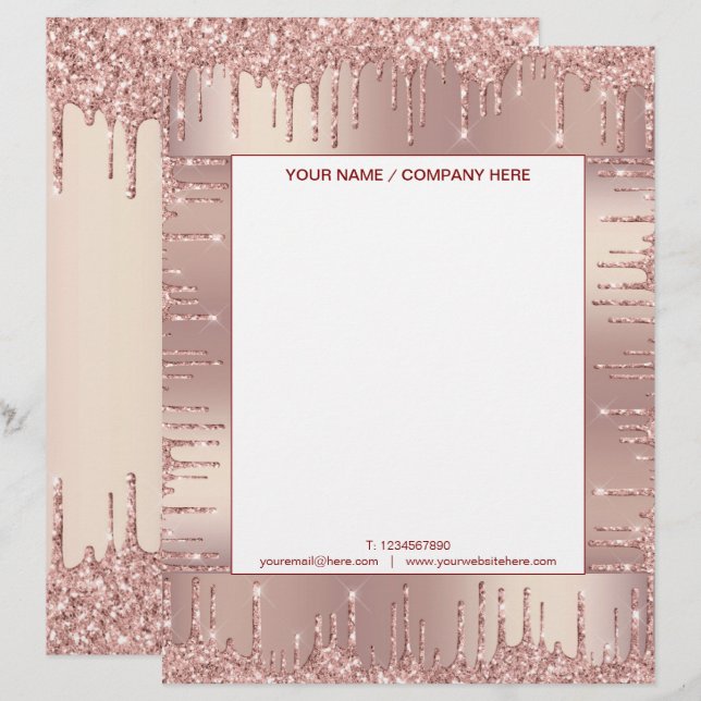 Papel Timbrado Letterhead brilhante Dourada rosa Personalizada (Frente/Verso)