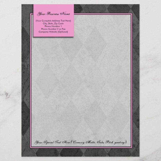 Papel Timbrado Letterhead de Argyle Rosa e Preto (Frente)