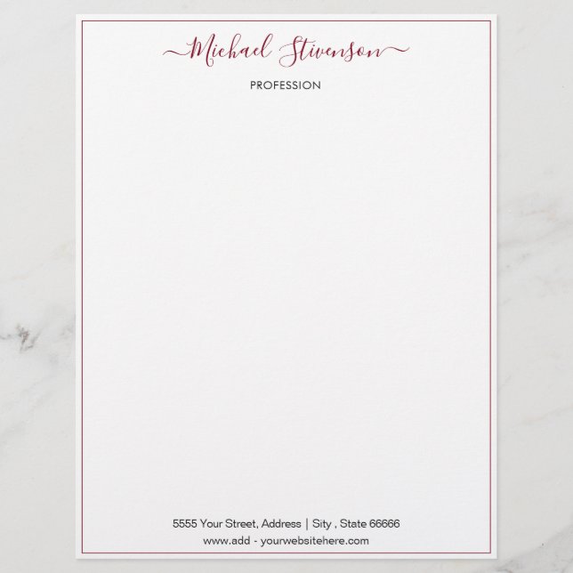 Papel Timbrado Letterhead de Informações de Nome Personalizado Si (Frente)