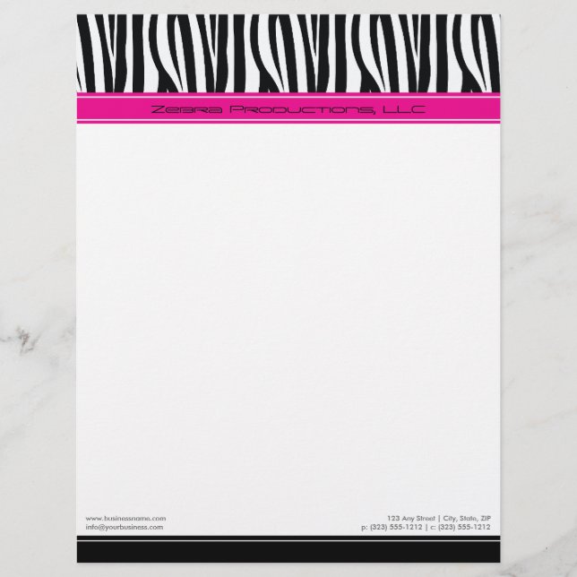 Papel Timbrado Letterhead do Designer Personalizado Zany Zebra Ro (Frente)