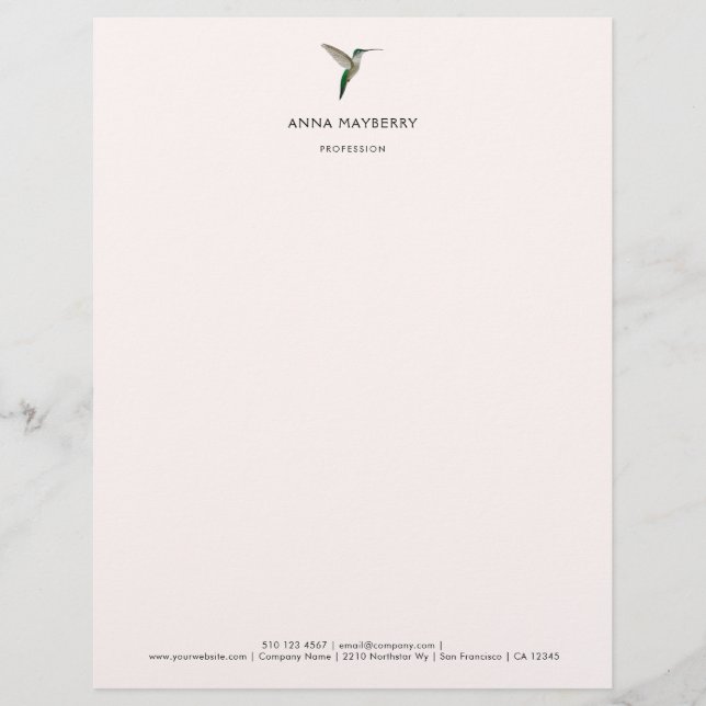 Papel Timbrado Letterhead do Hummingbird Personalizado (Frente)