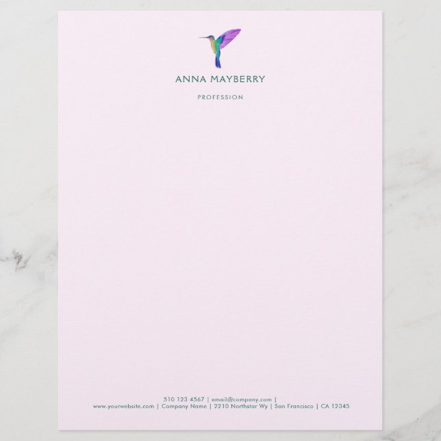 Papel Timbrado Letterhead do Hummingbird Personalizado (Frente)