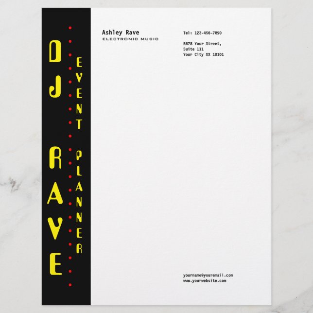 Papel Timbrado Letterhead do Planejador de Eventos do DJ (Frente)