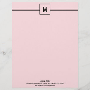 Papel Timbrado Letterhead minimalista, rosa e branco, monograma
