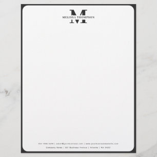 Papel Timbrado Letterhead Moderno Preto e Branco Monograma
